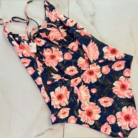 Nwt Tori Praver Anthropologie Pink Blue Floral One-Piece Swimsuit - Picture 2 of 4
